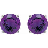 14K White 8 mm Natural Amethyst Stud Earrings